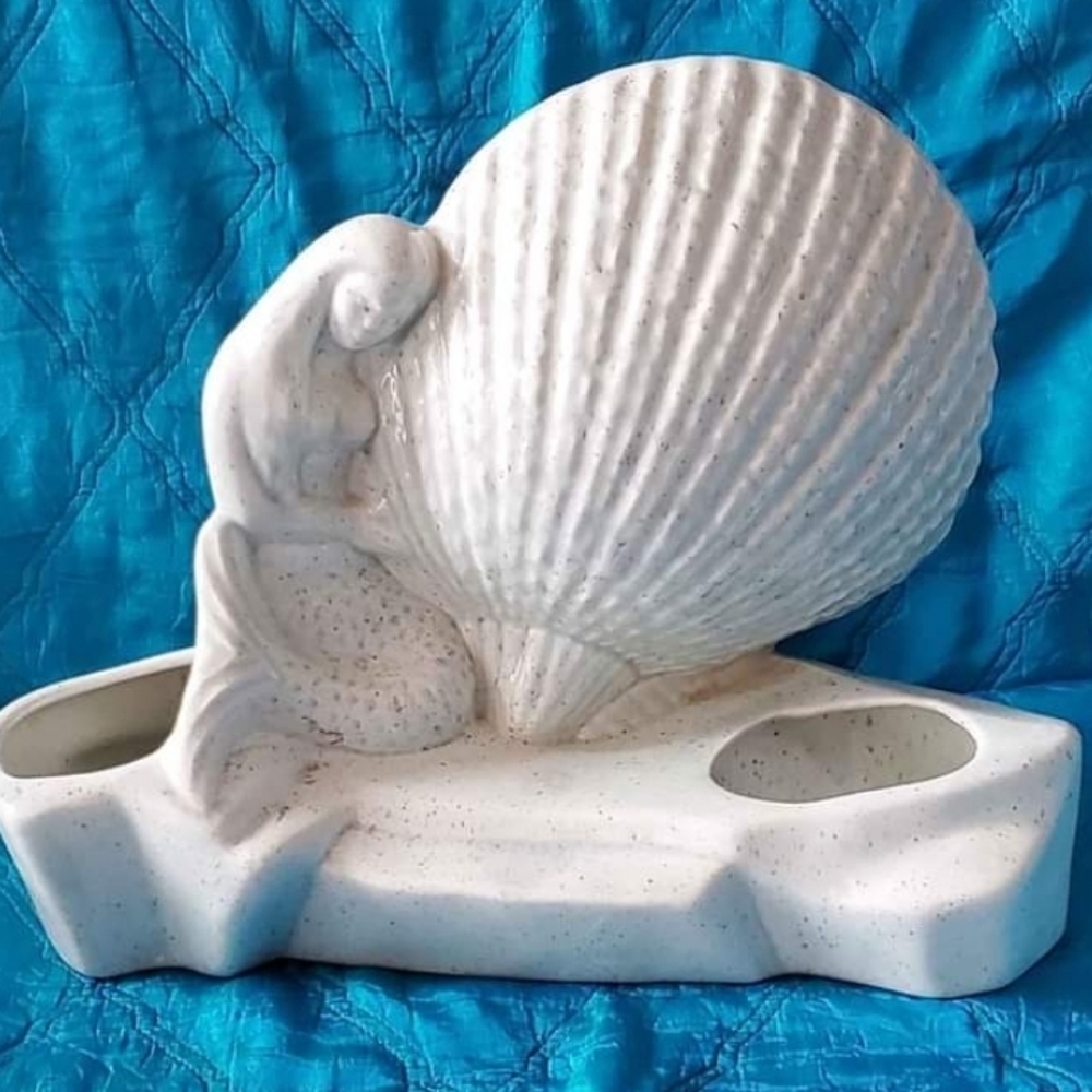 Rare Mid Century Mermaid TV Lamp Planter, White